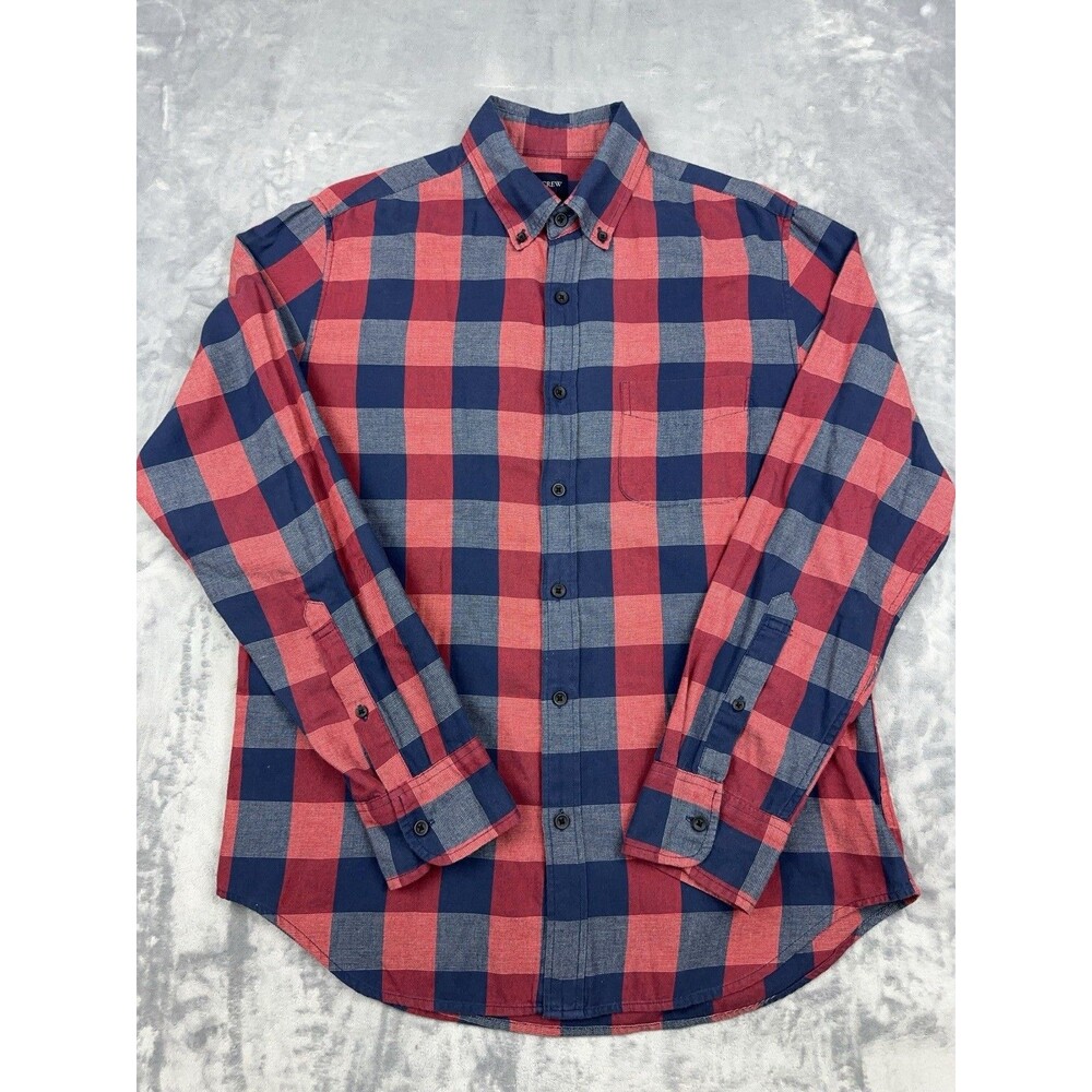 J Crew Shirt Mens Size M Red Navy Blue Buffalo Plaid Check Cotton Button Down